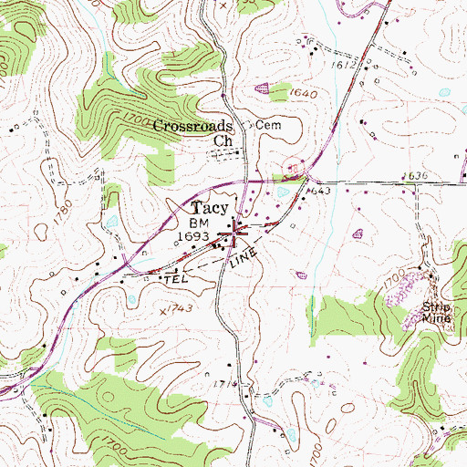 Topographic Map of Tacy, WV