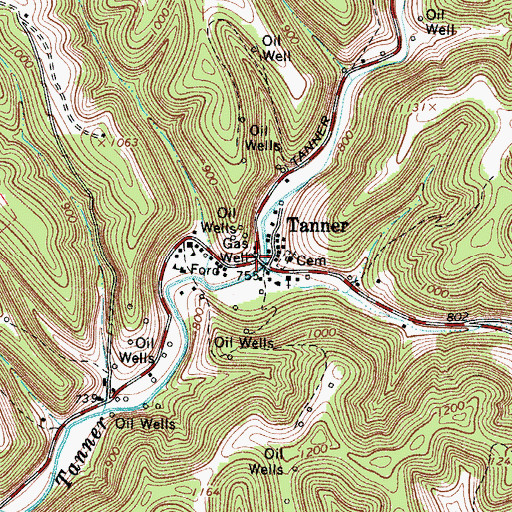 Topographic Map of Tanner, WV