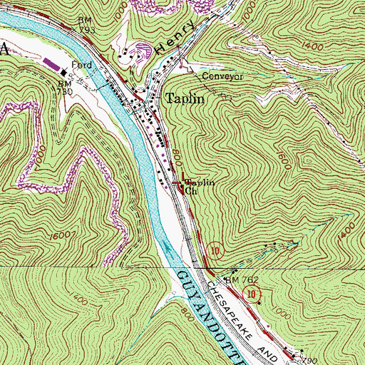 Topographic Map of Taplin Church, WV