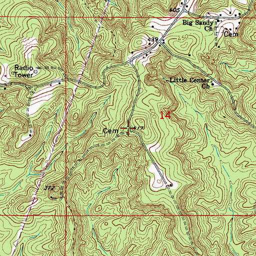 Topographic Map of Center Cemetery, AL
