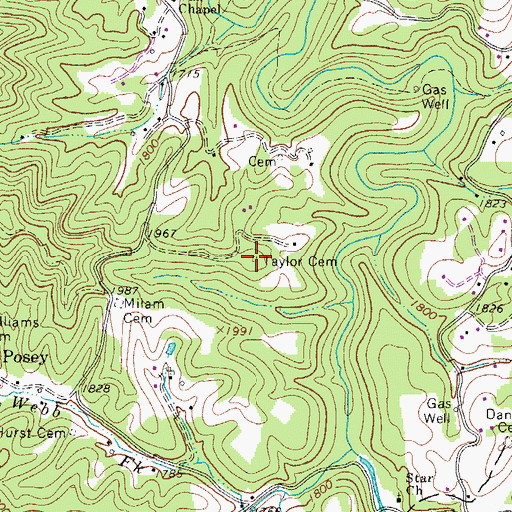 Topographic Map of Taylor Cemetery, WV