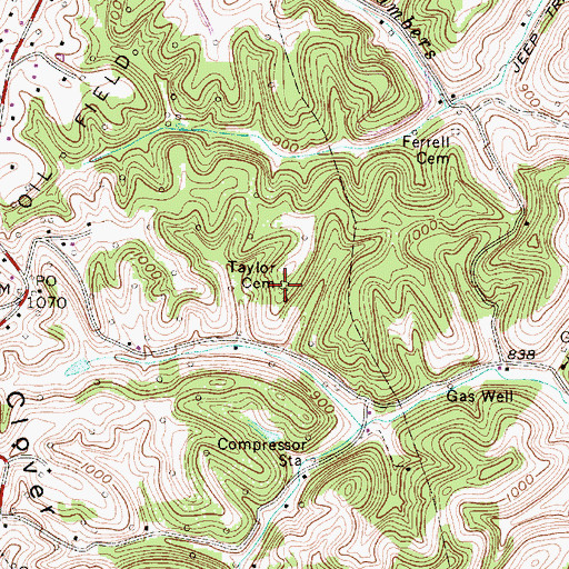 Topographic Map of Taylor Cemetery, WV