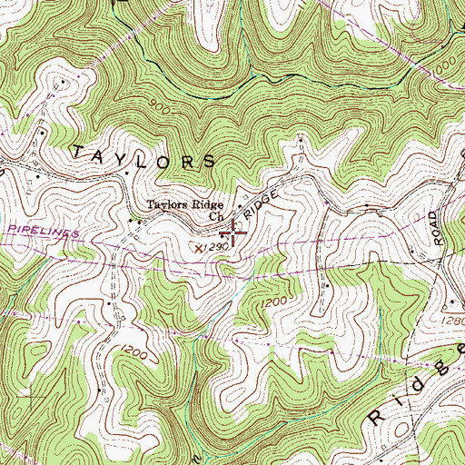 Topographic Map of Taylors Ridge Church, WV