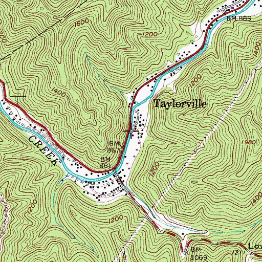 Topographic Map of Taylorville, WV