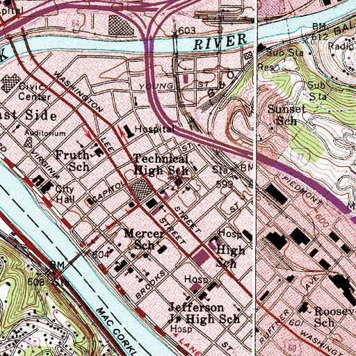 Topographic Map of Technical High School (historical), WV