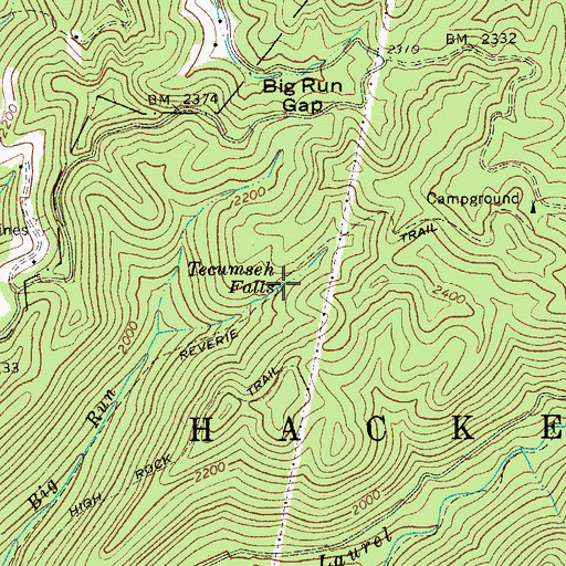 Topographic Map of Tecumseh Falls, WV