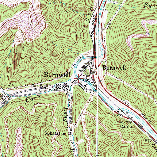 Topographic Map of Tenmile Fork, WV