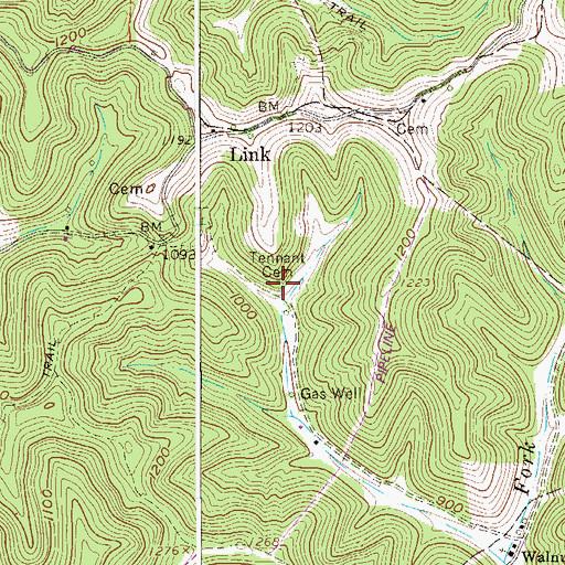 Topographic Map of Tennant Cemetery, WV