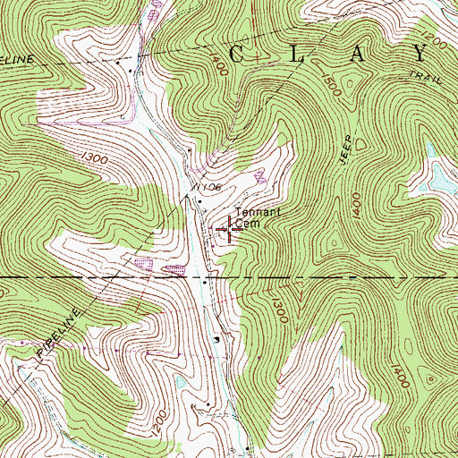 Topographic Map of Tennant Cemetery, WV
