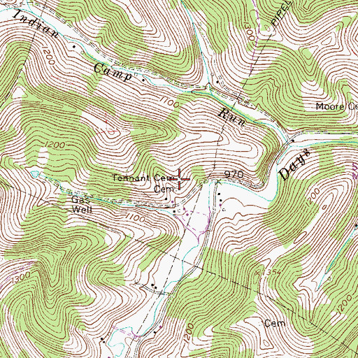 Topographic Map of Tennant Cemetery, WV