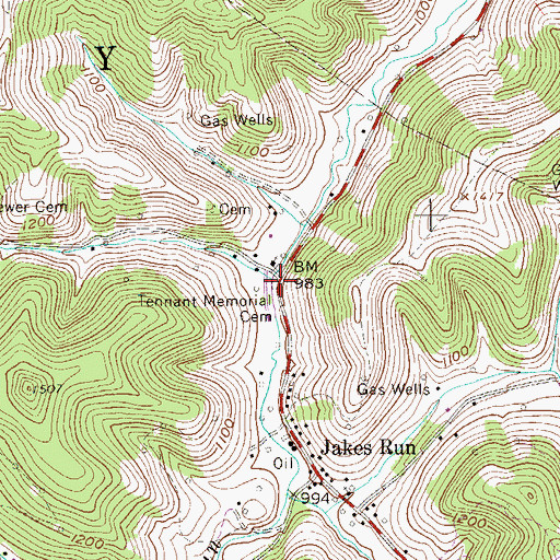 Topographic Map of Tennant Memorial Cemetery, WV