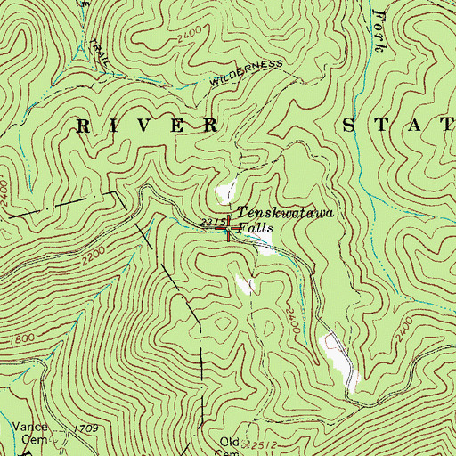 Topographic Map of Tenskwatawa Falls, WV