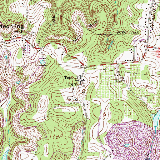 Topographic Map of Tent Church, WV