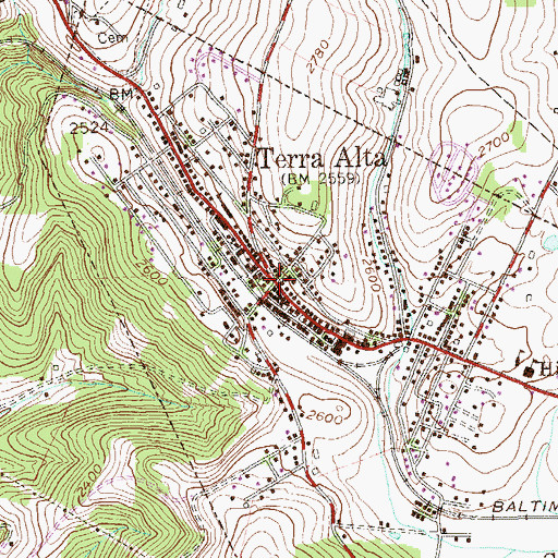 Topographic Map of Terra Alta, WV