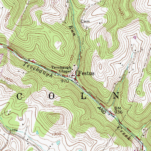Topographic Map of Tevebaugh United Methodist Church, WV
