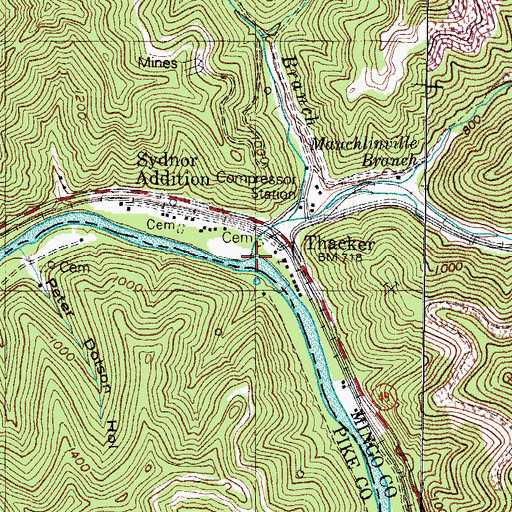 Topographic Map of Thacker Creek, WV