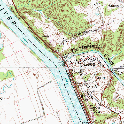 Topographic Map of Thirteenmile Creek, WV