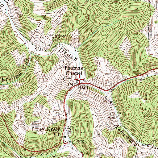 Topographic Map of Thomas Chapel United Methodist Church, WV
