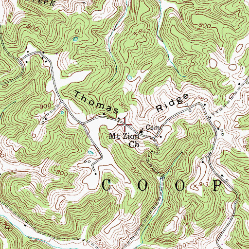 Topographic Map of Thomas Ridge, WV