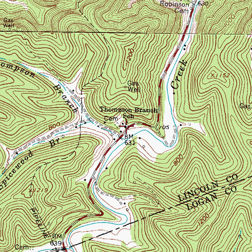 Topographic Map of Thompson Branch School (historical), WV