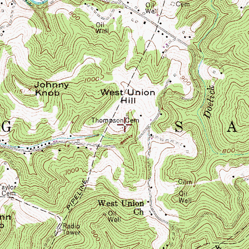 Topographic Map of Thompson Cemetery, WV