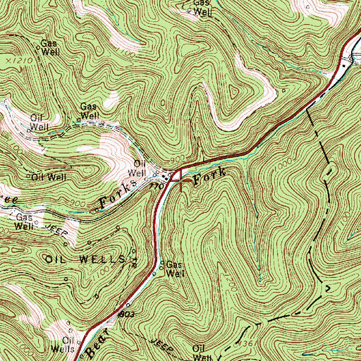 Topographic Map of Three Forks, WV