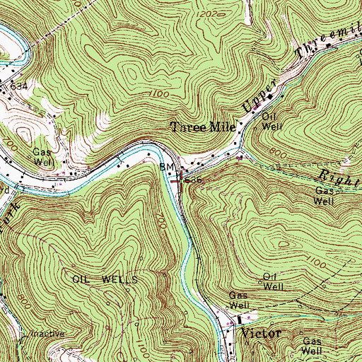 Topographic Map of Three Mile, WV