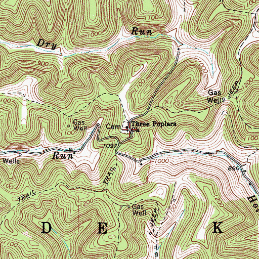 Topographic Map of Three Poplars Church, WV