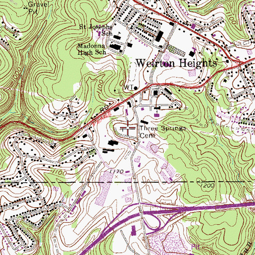 Topographic Map of Three Springs Cemetery, WV