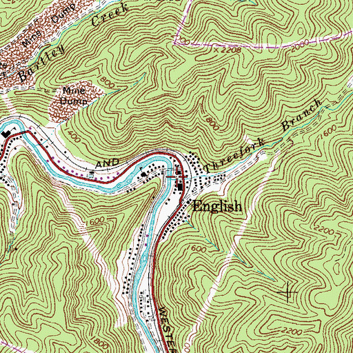Topographic Map of Threefork Branch, WV
