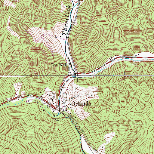 Topographic Map of Threelick Run, WV