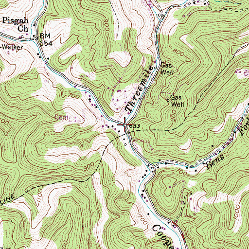 Topographic Map of Threemile Fork, WV
