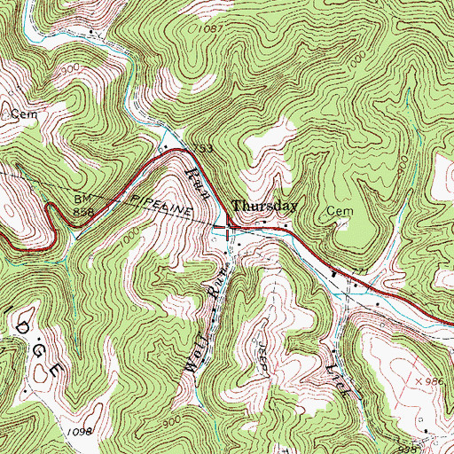 Topographic Map of Thursday, WV