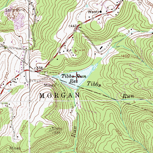 Topographic Map of Tibbs Run Reservoir, WV