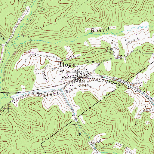 Topographic Map of Tioga, WV