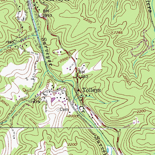 Topographic Map of Tolleys, WV