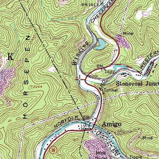 Topographic Map of Tommy Creek, WV