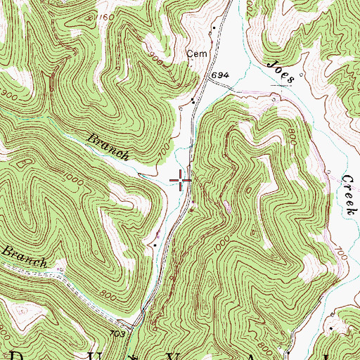 Topographic Map of Toms Branch, WV