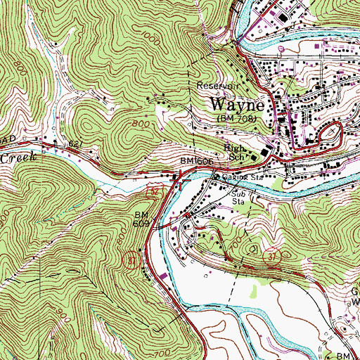 Topographic Map of Toms Creek, WV