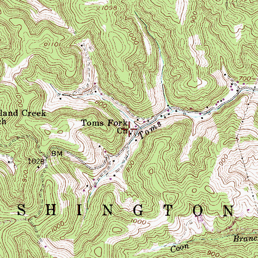 Topographic Map of Toms Fork Church, WV