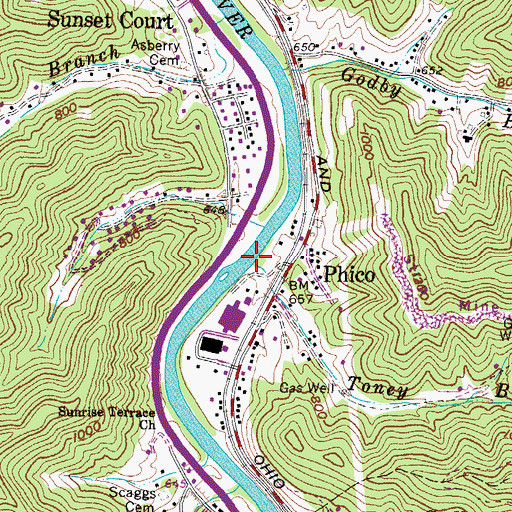 Topographic Map of Toney Branch, WV