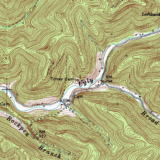 Topographic Map of Toney Cemetery, WV