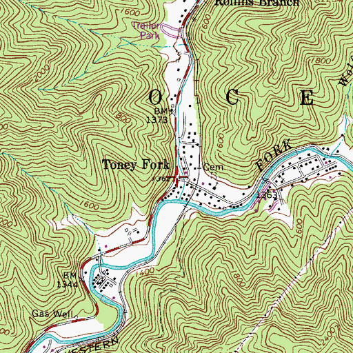 Topographic Map of Toney Fork, WV