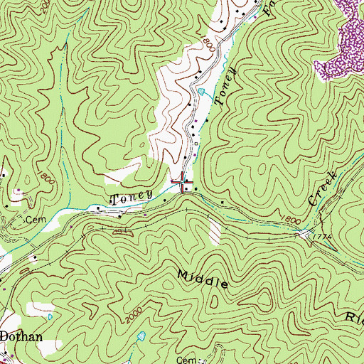 Topographic Map of Toney Fork, WV