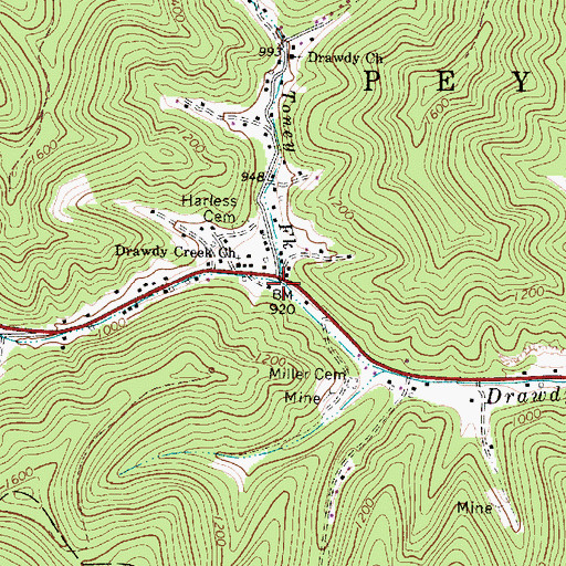 Topographic Map of Toney Fork, WV