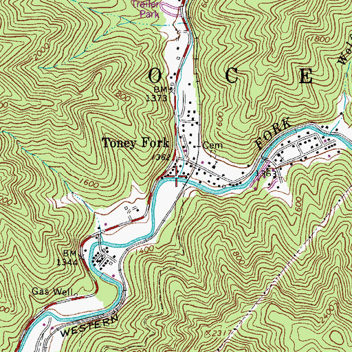 Topographic Map of Toney Fork, WV