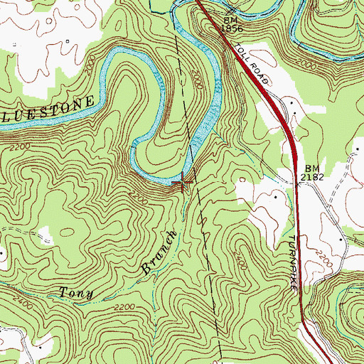 Topographic Map of Tony Branch, WV