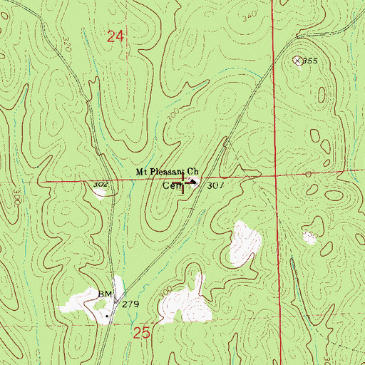 Topographic Map of Mount Pleasant Cemetery, AL
