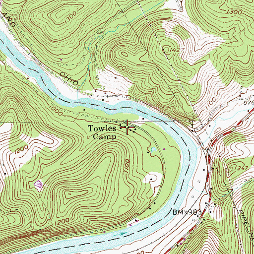 Topographic Map of Towles Camp, WV