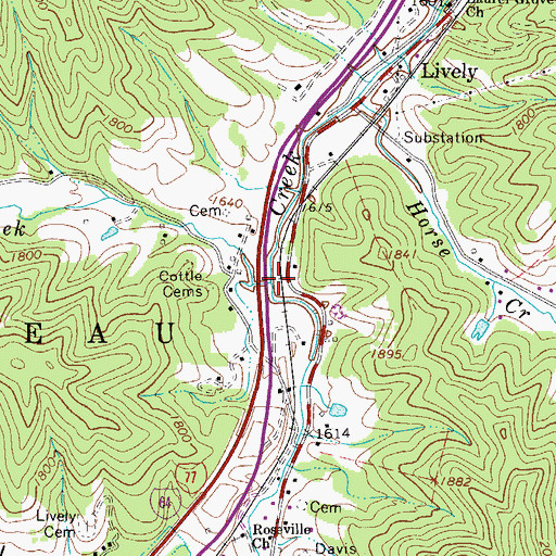 Topographic Map of Town Creek, WV